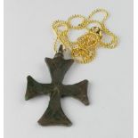 Saxon Decorated Cross Pendant, ca. 700 AD, flat section cross with decoration; integral loop. Very