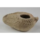 Ancient Roman decorated Oil Lamp , ca. 400 AD. Impressed Laurel Wreath decoration. Complete and in