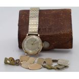 Gents 9ct cased Rotary wristwatch (AF) along with a small box of 9ct/Yellow metal cufflinks