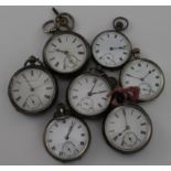 Seven Gents silver open face pocket watches to include a Fattorini example