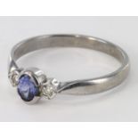 18ct White Gold Tanzanite and Diamond set Ring size S weight 3.3g