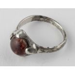 Saxon Period Silver Ring with Amethyst Stone, ca. 800 - 1000 AD, round shaped band with apllied