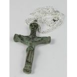 Medieval Holy Land Cross with Jesus Christ, ca. 1300 AD, cast cruciform pendant depicting
