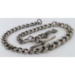 Silver pocket watch chain & T-Bar, weight 61g approx., length 35cm approx.