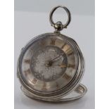 Mid-size Silver open face pocket watch, hallmarked Chester 1886. The silvered dial with gilt roman