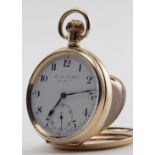 Gents gold plated open face pocket watch by Morath Brothers Liverpool, in the Dennison "moon"