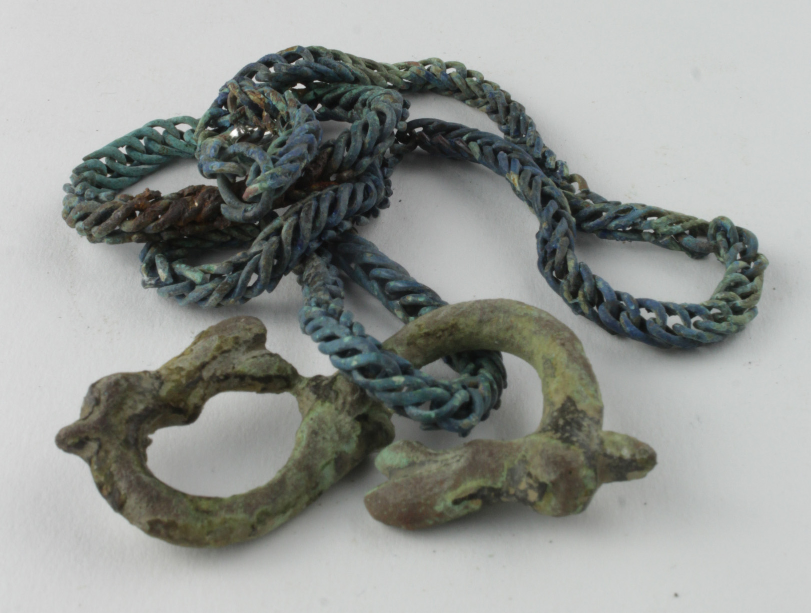 Viking Dragon Pendant on Original Chain, ca. 900 AD, cast amulet shaped as Dragon, possibly fafnir