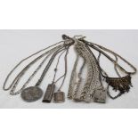 Thirteen silver chains and necklets, various silver marks. Weighs 7oz approx