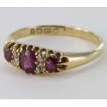 18ct Gold Ruby and Diamond Gypsy style Ring size T weight 4.4g