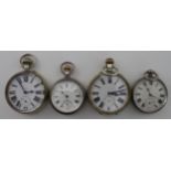 Four pocket watches, including two silver (not working)