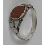 Tudor Silver Enamelled Ring , ca. 1500 AD, round shaped band with round bezel inserted with