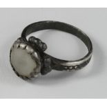 Medieval French Ring with Gem, ca. 1500 AD, round band with integral oval bezel; stone/ glass gem