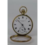 Gents 18ct cased open face pocket watch, hallmarked Birmingham 1923, the white dial marked "
