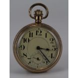 Gents gold plated open face pocket watch in the Dennison "Star" case, the cream 43mm dial with