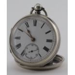 Silver open face pocket watch, hallmarked London 1879, the white dial with black roman numerals