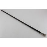 Silver mounted black cane with attractive silver top which has some damage to it. Hallmarked HP&S,