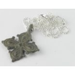 Saxon Decorated bronze Cross , ca.700 AD flat section cruciform pendant with integral loop. Very