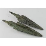 Pair of Bronze Age Arrow Heads, ca. 1000 BC.. Ancient Greek,Cast bronze with central rib and