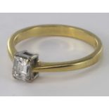 18ct Gold Ring set with solitaire Baguette Diamond approx 0.5ct weight size O weight 3.3g