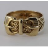 9ct Gold Gents Double Buckle Ring size T weight 8.5g