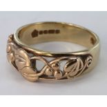 9ct Clogau Welsh Gold Floral pattern Ring size R weight 4.7g