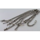 Three silver pocket watch chains, total weight approx 99.2g
