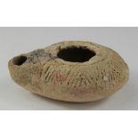 Ancient Roman decorated Oil Lamp , ca. 400 AD. Impressed floral/geometric decoration. Complete and