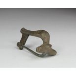 Roman Bronze Dolphin Head Knee brooch, ca. 200 - 300 AD. Intact with restored pin and nice ancient