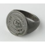Viking Silver Alloy Ring with Eagle , ca. 900 - 1100 AD, oval shaped band with large integral