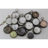 Assortment of fifteen silver cased pocket watches, all AF with many being 19th Century