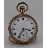 Gents "Dreadnort" gold plated open face pocket watch in the Dennison "Star" case, the white 45mm