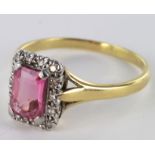 18ct pink topaz and diamond cluster ring, size P, weight 3.1g.