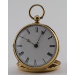 Mid-size 18ct gold open face pocket watch, hallmarked London 1876, Total diameter approx 38mm. Watch