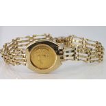 1981 1/10th Krugerrand coin set in a 9ct gate link bracelet mount with padlock clasp and safety