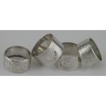 Two pairs of silver Napkin Rings, one pair Victorian - Birmingham, 1890 (one with worn marks) and