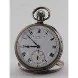 Gents silver cased open face pocket watch by James Wadsworth Manchester. Hallmarked Birmingham 1929.