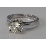 Fine 18ct white gold ring set with round brilliant cut diamond with known diamond weight of 2.