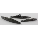 Diecast naval strategy ship models (3) approx 95mm, mid 20th C.