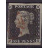 GB - 1840 Penny Black Plate 1b (F-C) three good margins, no thins or creases, Good used cat £375