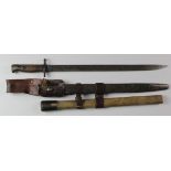 1907 Pattern Bayonet and Scabbard in Leather Bayonet Frog with Entrenching Tool Helve in Leather