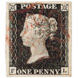 GB - 1840 Penny Black Plate 1b (F-L) four large even margins, lightly cancelled, no faults, VFU