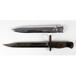 British WW2 1940 Poole Arsenal No 5 jungle carbine bayonet, with chromed metal scabbard. a/f