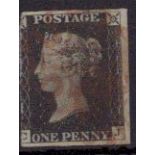 GB - 1840 Penny Black Plate 1b (C-J) three margins, no creases or thins, Good used cat £375