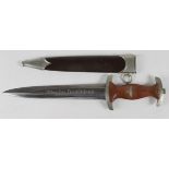 German WW2 SA Dagger with brown metal scabbard. Blade maker marked 'Christianswerk Solingen'.