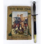 Small 'blacksmith' stiletto dagger with scabbard. Book The War 1914 for Boys & Girls, and 2