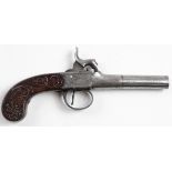 18th century flintlock box lock pistol c 1780 with silver inlay to stock signed Wiggin converted