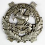 Badge - original white metal Liverpool Scottish - "The Kings" badge (2 screw posts to the reverse