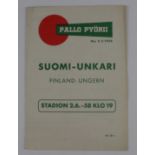 Finland v Hungary International played Helsinki 2/6/1958. A warm up match for the world cup.