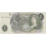 Error note. GB Page One Pound with mis-matched serial numbers "BT76 588056" & "BT76 688056" GEF