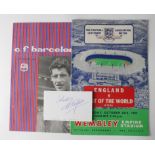 Di Stefano signed white card plus programme England v Rest of the World 23/10/63, he was Captain